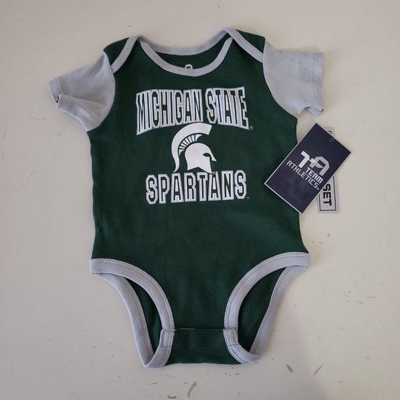 Michigan State Spartans One Piece Creeper Baby Infant 12 Months Set Green NWT - Picture 2 of 14